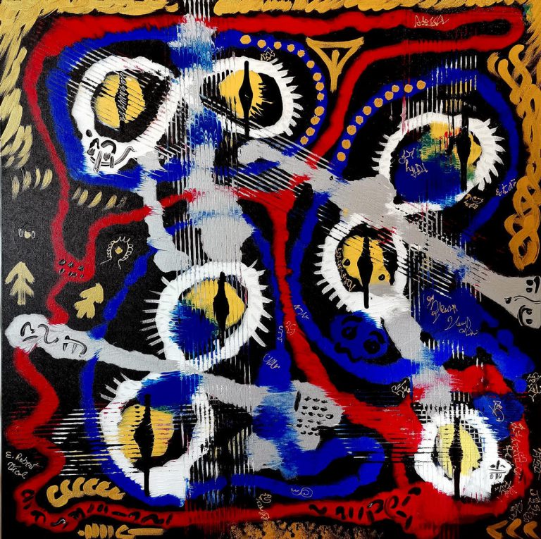 Smile or die – Canvas 90 x 90 cm – Abstract Acrylic Paint by Emilian Robert Vicol